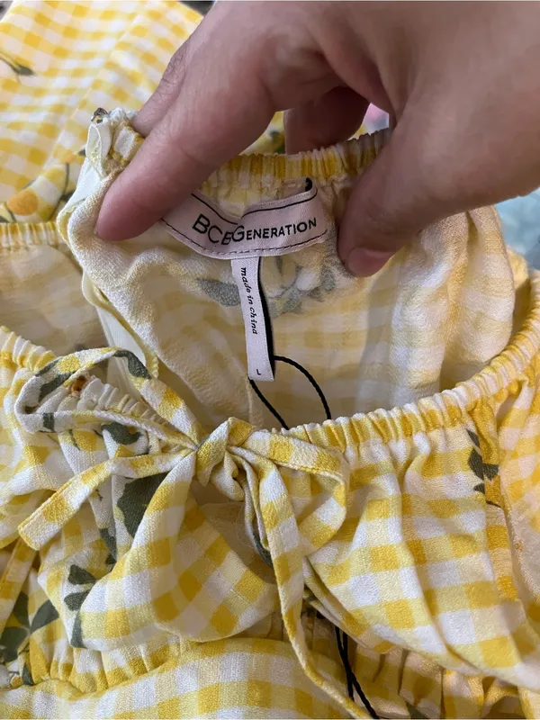 BCBGeneration Yellow‎ Lemon Gingham Dress Large NWT - Image 6