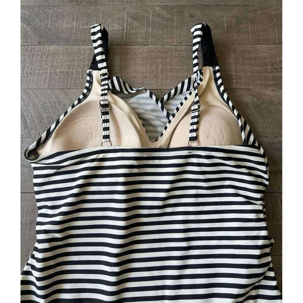 MERONA‎ Black White Striped One Piece Swimsuit Adjustable Straps Size Large - Image 5