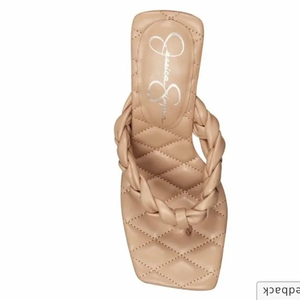 Jessica Simpson Zaliye Tan Faux Leather Braided Strap Slip On Heels NEW Size 8.5 - Image 3