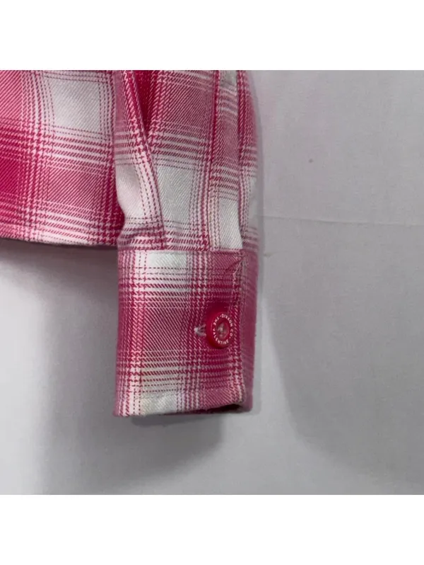 Dixxon The Valentine Women’s M Pink Plaid Cropped Flannel - Image 4