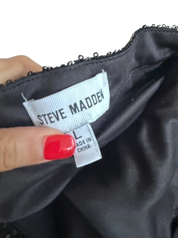 STEVE MADDEN Black Sequin Cargo Pocket Skirt Size Large - Image 8