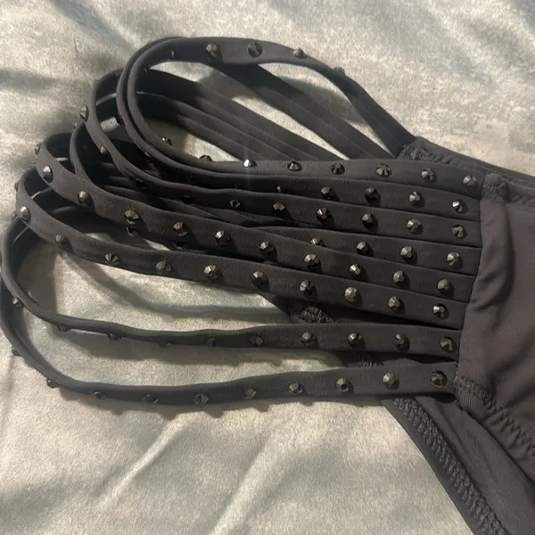 Skims rhinestone swim strappy bikini bottom in gunmetal size 2X - Image 3