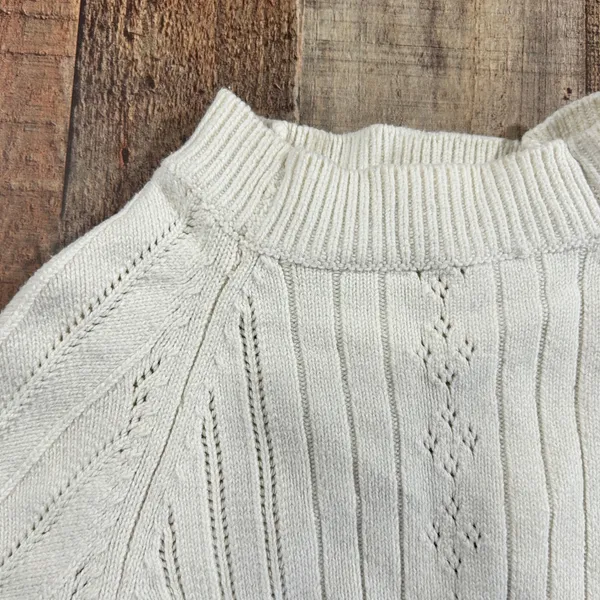 Free People Romy Swift Pointelle Crop Top Small Ivory Sweater Knit Balletcore - Image 4