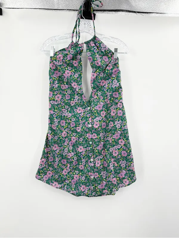Free People Lyla Floral Halter Tunic Blouse Size Large‎ Women's Green Balsam - Image 3