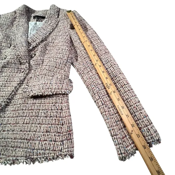 White House Black Market Studio Blazer Women‎ 14 Multi Color Tweed Fringe Trim - Image 12
