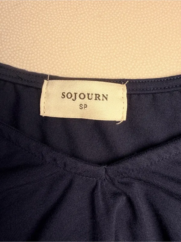 Sojourn Womens Small Petite Navy Blue V Neck Puff Sleeve Knit Top Made USA - Image 4