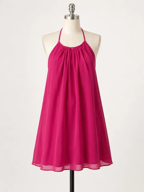 Lush Fuchsia Pink Pleated Halter Swing Dress‎ | Large | Y2K Barbiecore - Image 2