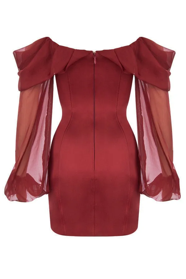 House Of CB 'Olivia' Wine Satin Off Shoulder Dress. Size Large - Image 7