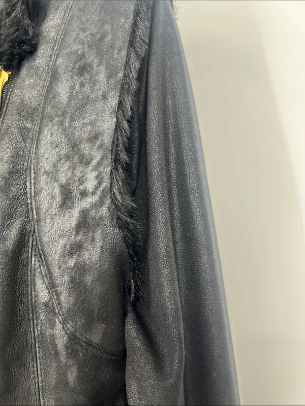 GEORGIE" black soft faux-fur metallic faux fur jacket hoodie Moto jacket - Image 11