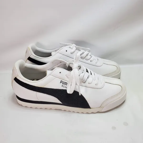Vintage Puma Roma Leather Sneakers Y2K Hype Style Womans Size 9 White Black‎ - Image 5