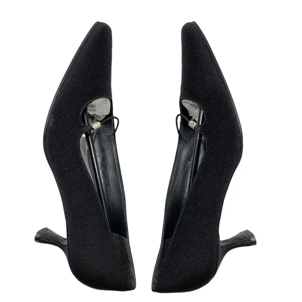 Stuart Weitzman Vintage 90's/Y2K Black Silk Evening Pumps Size 7 AA Kitten Heel Shoes - Image 4
