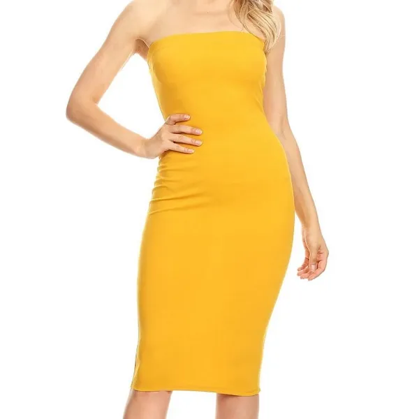 MOA Collection Butter Yellow Slim Fit Bodycon Elastic Tube Midi Dress Small NEW - Image 5