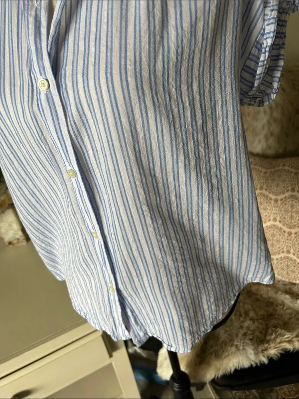 Gap white blue striped button down cotton shirt oversized S - Image 3