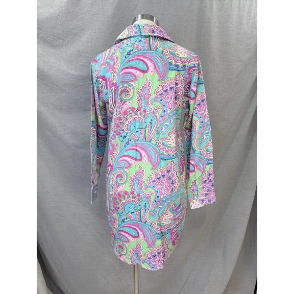 Lauren Ralph Lauren Paisley Shirt Dress 100%‎ Cotton XS/XP Turquoise Pink Tunic - Image 6