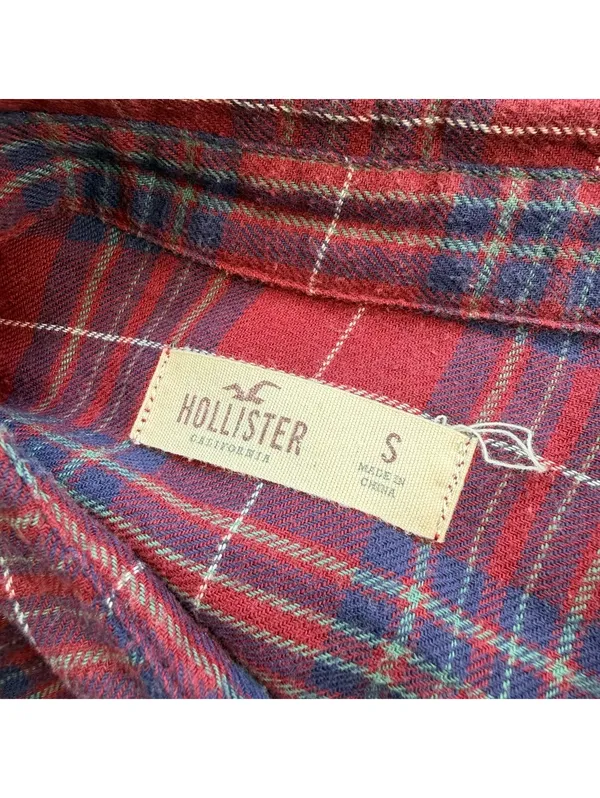 Hollister Red Blue Plaid Flannel Button Up Shirt Womens S Cotton Casual Grunge - Image 3