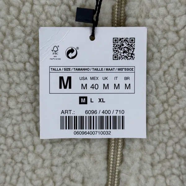 ZARA Sherpa Fleece Jacket Beige Full Zip Pockets Mock Neck Women's M‎ - Image 4