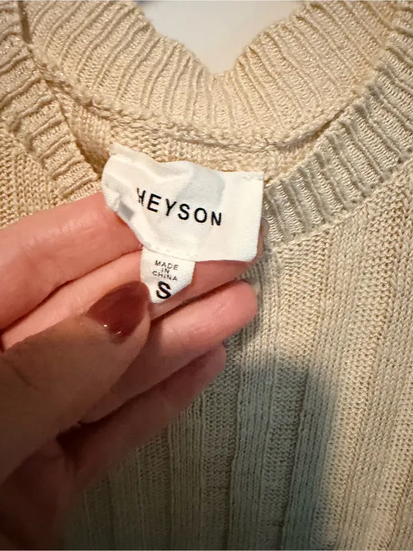 Heyson Distressed Ribbed Knit Sweater Cream Tan Beige Small ESW1084 - Image 3