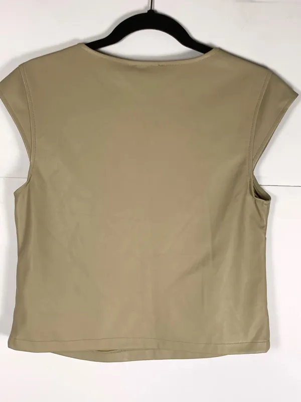 Sincerely Jules Faux Leather Top M Taupe Cap Sleeve NWT Vegan Leather - Image 12