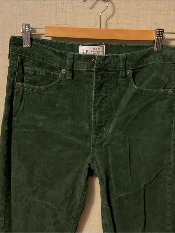 GAP Vintage Slim High Rise Corduroy Pants in Forest Green - Image 2