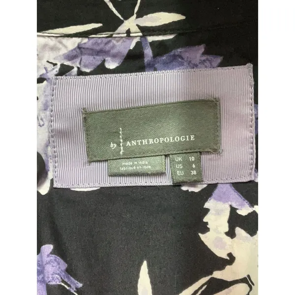 By Anthropologie Black Lavender Floral Corset Shirt Dress 6 Button Front Mini - Image 7