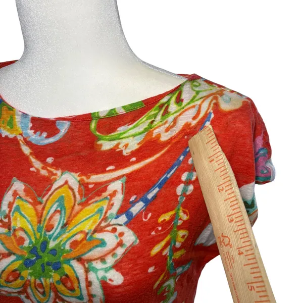 Lauren Ralph‎ Lauren Red Floral Paisley 100% Linen Shift Dress Womens S tropical - Image 2