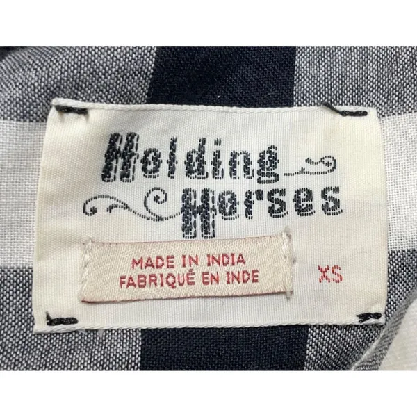 Anthropologie Holding Horses Nellie Blouse‎ XS Black White Gingham Top Boho Chic - Image 8