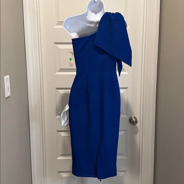 Dress the‎ Population Cobalt Blue One Shoulder Bow Sheath Dress XXS NWT Wedding - Image 7