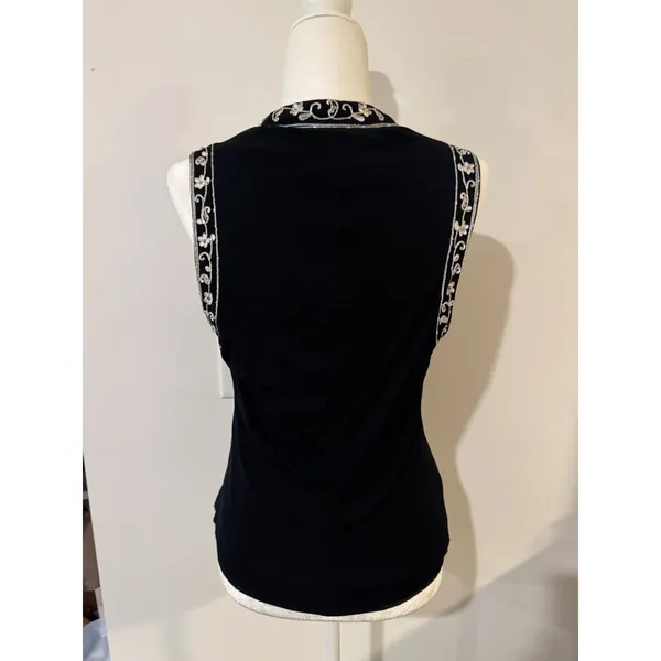 Vintage Cache Sleeveless Black Mesh Top Embroidery SIZE L Boho y2k Fairy Dark - Image 3