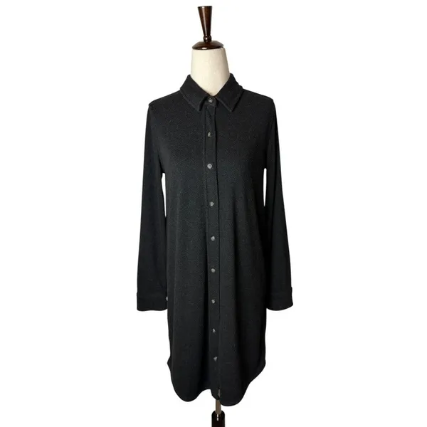 Faherty Dress Women Small Black Heathered Twill Knit Legend‎ Sweater Shirt Dress - Image 2
