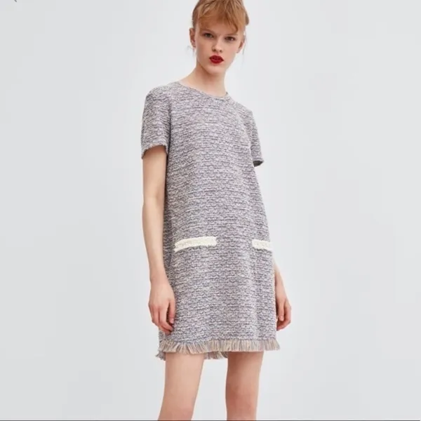 Zara Tweed Rainbow Frill Dress with Pearl‎ Detail - Image 7