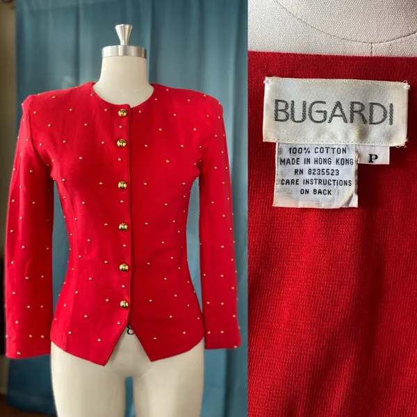 Vintage 80s Gold Studded Red Jacket - Image 2