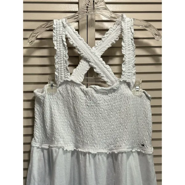 Tommy‎ Hilfiger White Smocked Ruffle Straps Maxi Dress Size XL Flowy Sundress - Image 2