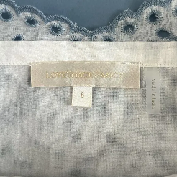 LoveShackFancy Melina Broderie‎ Anglaise Blue Eyelet White Puff Sleeve Crop Top - Image 6