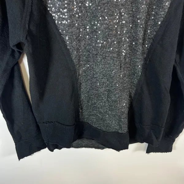 Free People‎ Sequin Mixed Media Hoodie Black Charcoal Grey Pullover Small boho - Image 8