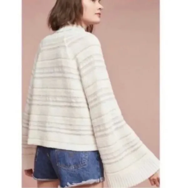 Anthropologie moth bell‎ sleeves open front cotton sweater cardigan medium - Image 3
