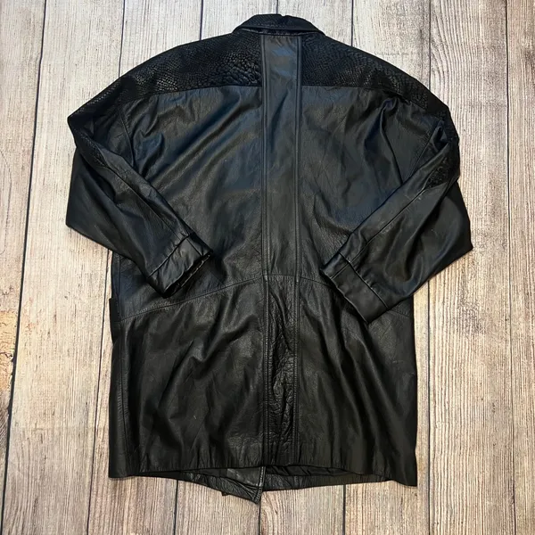 VTG PELLE‎ New York Milano Black Leather Jacket Snakeskin Print Womens Large 90s - Image 7