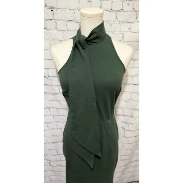 Zapelle dark green sleeveless midi sheath dress High Neck And Front Tie XS-2 - Image 2