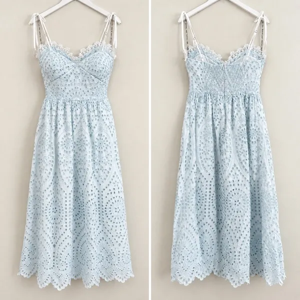 Avec Les Filles Eyelet Lace Midi Dress Size 12 Light Blue/White Cotton - Image 2