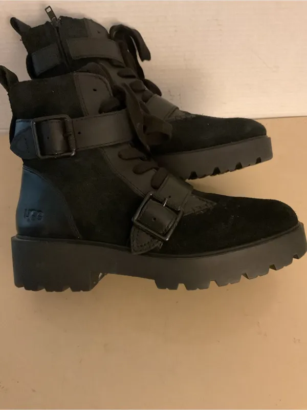 UGG Women's Black leather suede platform combat waterproof boots US 9 - Image 11