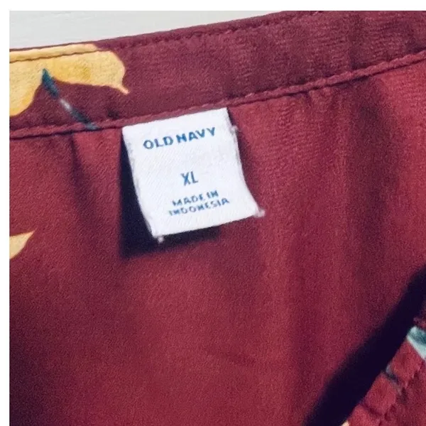 Old Navy Burgundy Floral V-Neck Peplum Blouse‎ Long Sleeve Top - Image 9