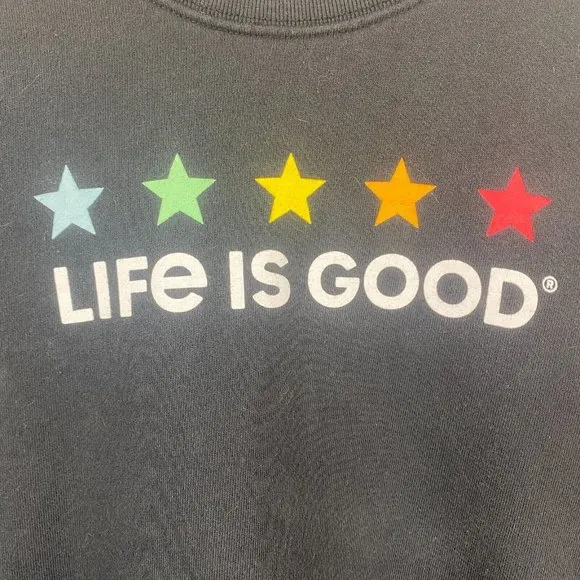 Life Is Good Sweatshirt Small Crewneck Black Stars Graphic Long‎ Sleeve Casual - Image 3