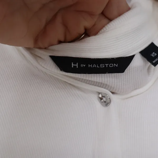 H by Halston Top Women XS White Ribbed Knit Long Sleeve Button-Down Good - Image 3