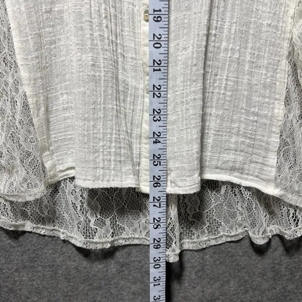 Hem &‎ Thread Ivory Lace Panel Gauze Button Down Shirt Large Boho Romantic Sheer - Image 5
