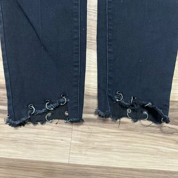 Kancan stretchy black metal ring moto13/30 raw hem jeans - Image 2