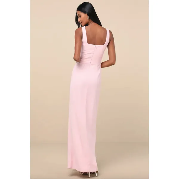 NEW Lulus Glamorous Disposition Light Pink Ruched Maxi Dress Size S Party Bridal - Image 3