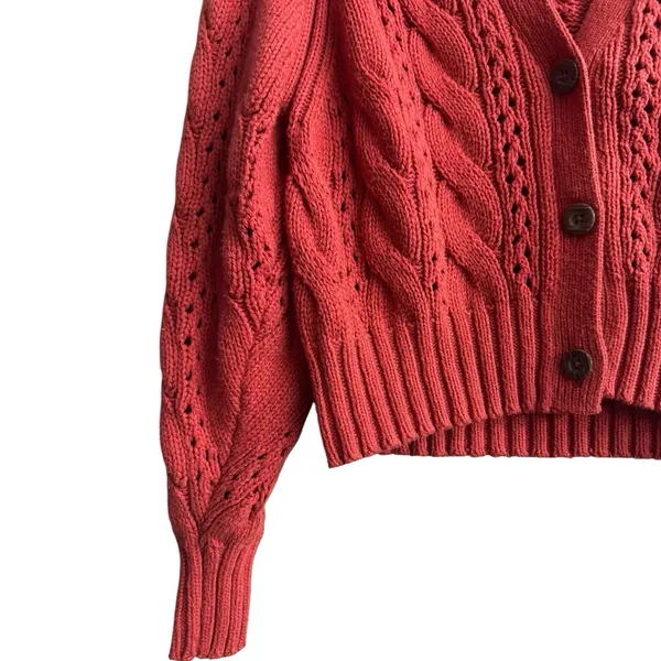 Universal Thread Burnt Orange Cable Knit Button Front Crop Cardigan Sweater XS - Image 3