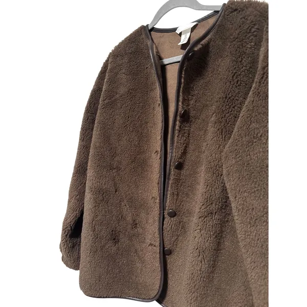 H&M Brown Faux Sherpa Snap Button Jacket S - Image 3