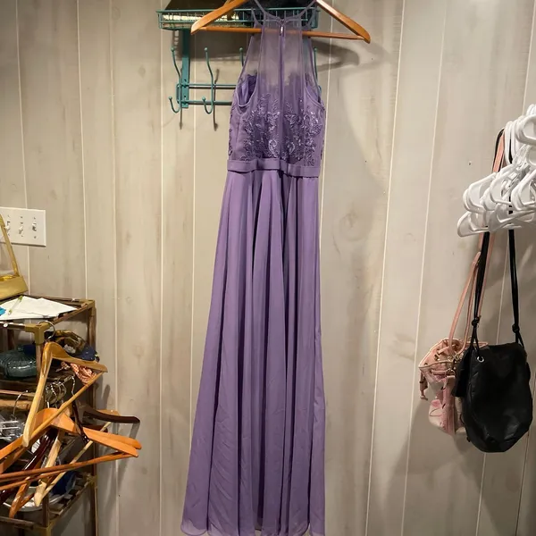 Beautiful Azazie lavender mermaid mesh textured top maxi dress fairy - Image 11
