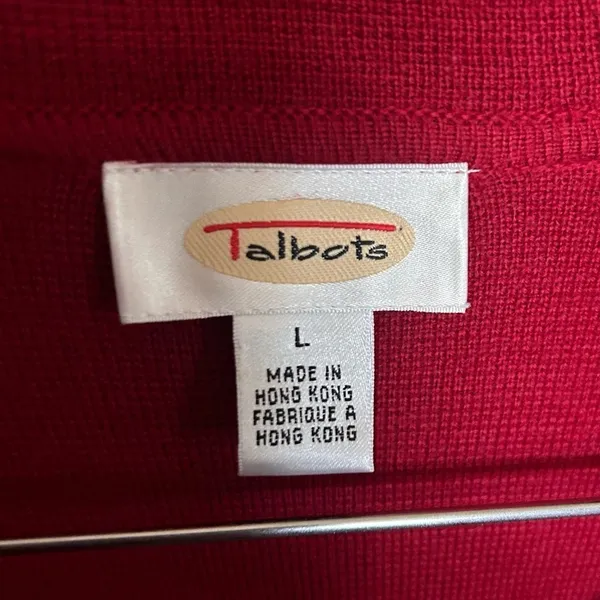 Vintage Talbot’s 100% Merino Wool Red Cardigan Gold Button Down Size Large - Image 2