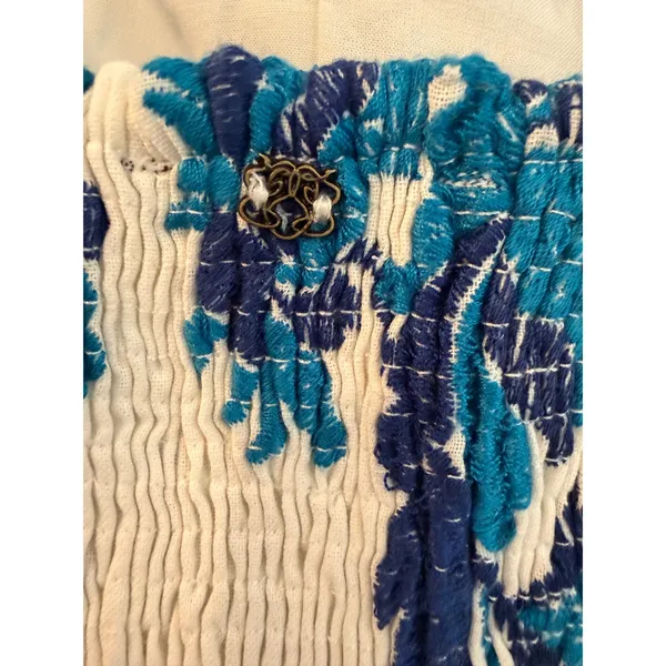 BoBo Bourgeois Boheme Blue Floral Embroidered Puff Sleeve Top Size 38 V-Neck - Image 4